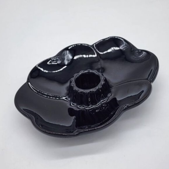 Vintage Frankoma Pottery 300 Dogwood Taper Candle Holder Black - Picture 1 of 4